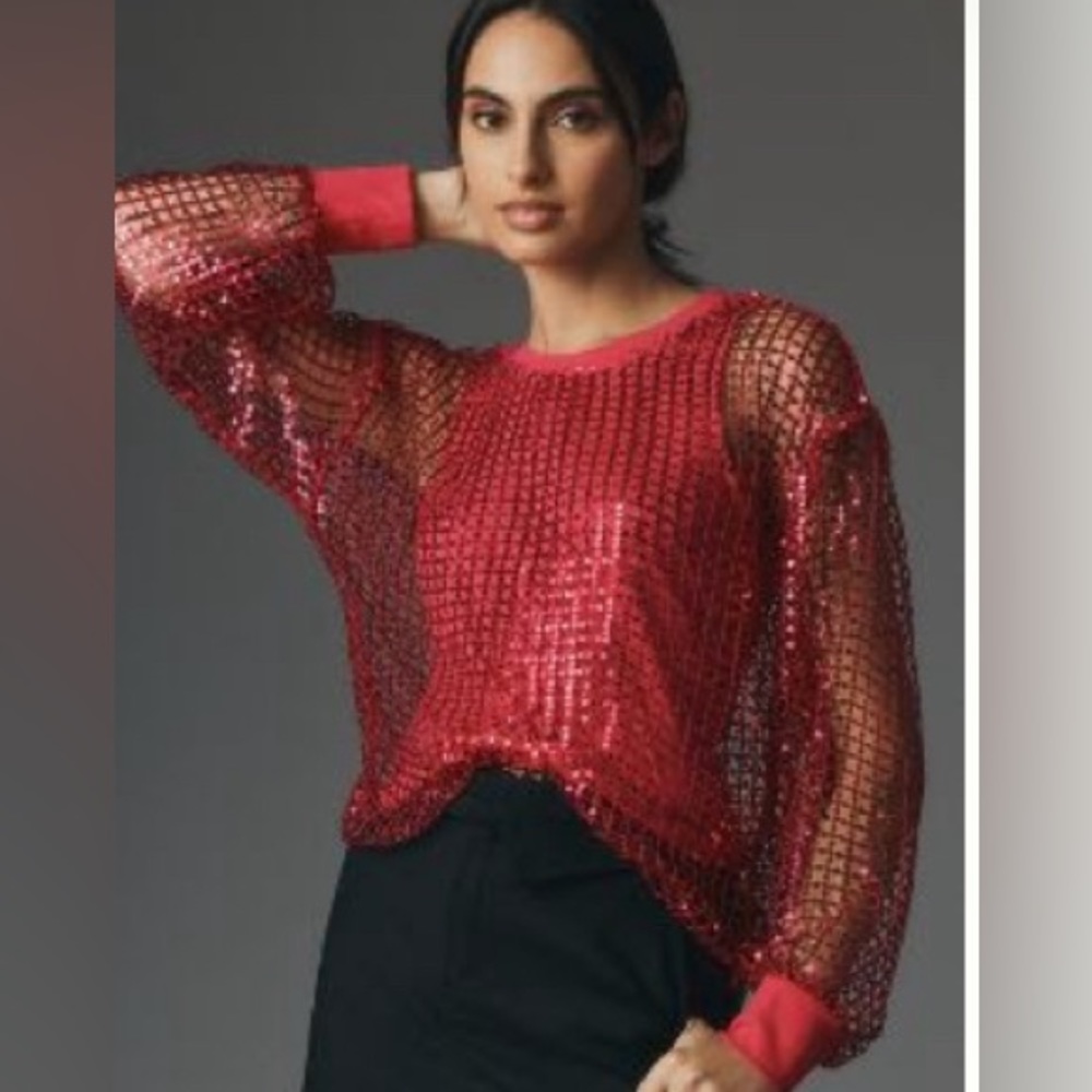Anthropologie PILCRO LONG-SLEEVE SEQUIN TOP, XS, NWT